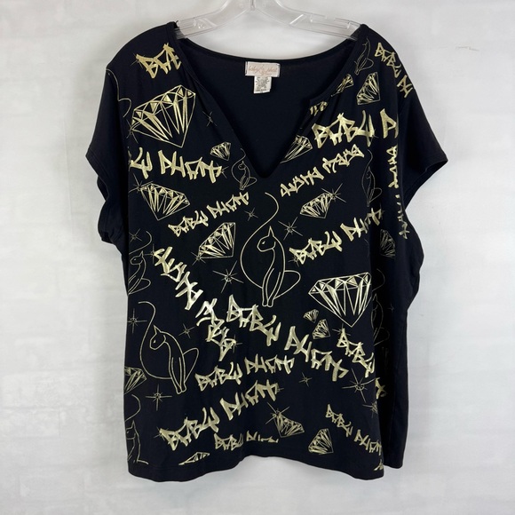 Baby Phat Tops - Baby Phat Black Gold Graphic Top Plus‎ Size 3X Short Sleeve Blouse Y2K